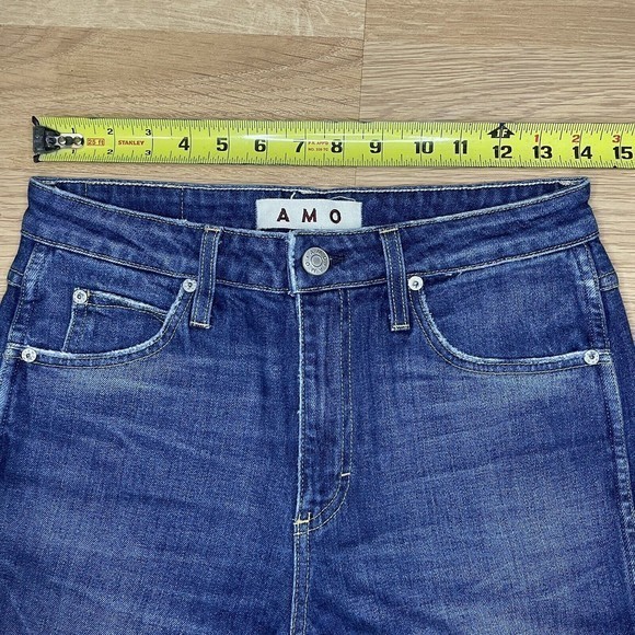 AMO Jeans Size 28 High Rise Stix Crop Rambler Made In USA Distressed Medium Blue - Picture 3 of 8